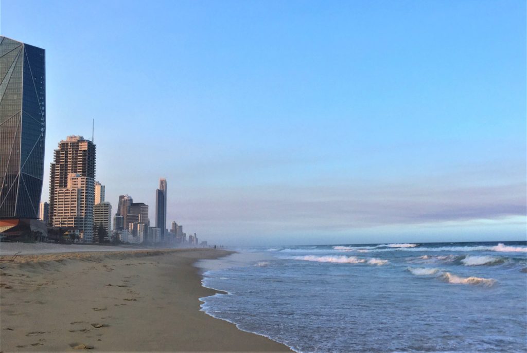 Broadbeach při západu Slunce, Gold Coast 2019